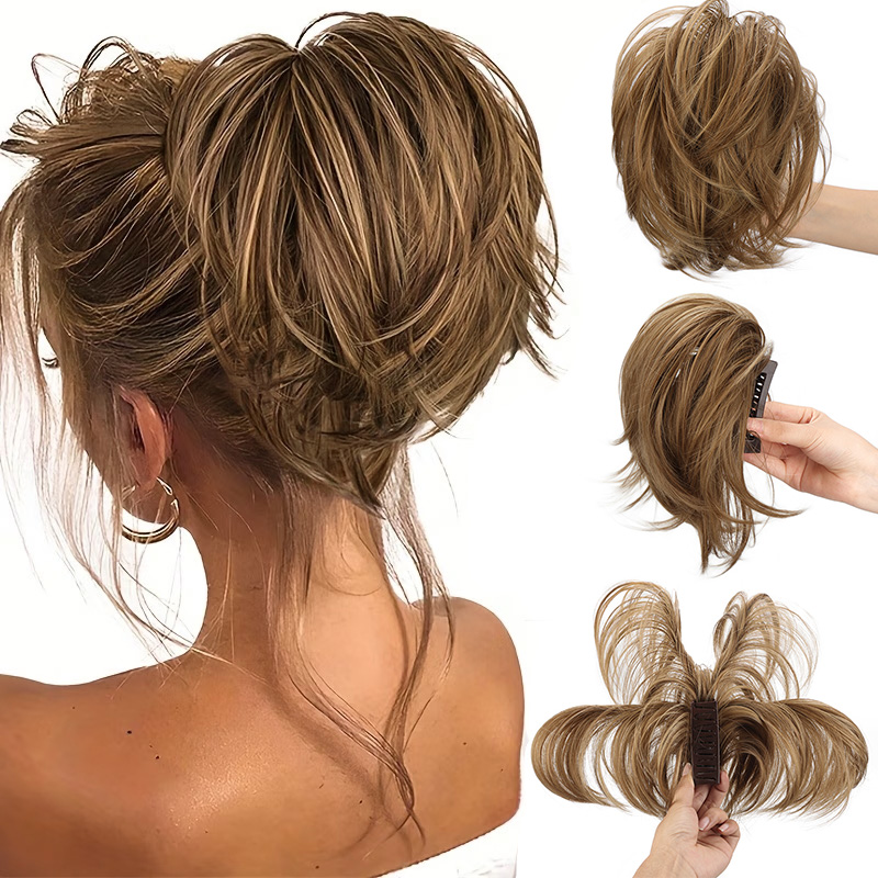 Claw Clip Messy Bun Hair Piece - Synthetische klauwclip paardenstaartverlenging, buigbaar, verstelbaar, doe-het-zelf,