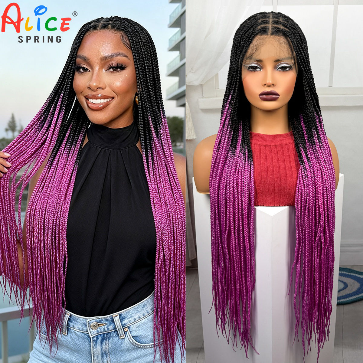 36 inch lange roze gekleurde b - Synthetic Braided Wigs For Black Women recensie en prijs